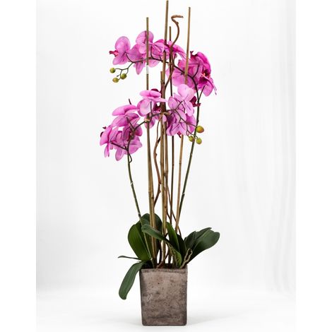 PHALAENOPSIS ORCHIDEA ARTIFICIALE 80CM CON VASO QUADRATO ROSA FIORI PIANTE ARTIFICIALI