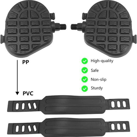 Paire de Pédales de Vélo Réglables 28cm - Antidérapantes pour Vélos d'Appartement, de Montagne et de Sport - avec Crochet (Noir)
