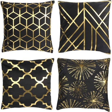 Lot de 4 Taie d'oreiller 45x 45cm,Housse de Coussin Décorative Taie d'oreiller Bronzante avec Fermeture éclair Invisible pour Canapé Voiture Salon Chambre(Velours Noir) (1/5)
