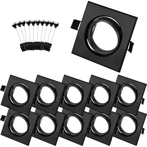 Set of 10 Recessed Spotlights, Black Square Frame, GU10 Ceramic Socket, 30° Adjustable, For Living Room, Office (1/5)