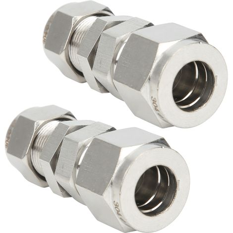 raccords à compression pour fixations de cloison, à double nervure, droits, en acier inoxydable 304, Ф12x8 (1/5)