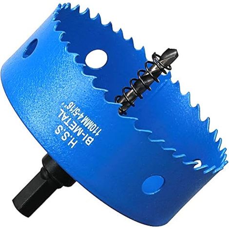 Scie Cloche Bi-métal 110 mm, M42 HSS Bimétallique Scie Trèpan avec Foret de Centrage pour Robuste Perceuse à Percer pour Fer, Aluminium, Bois, Cloison Sèche, Tuyau, Panneau de Fibres de Bois/Bleu (1/5)