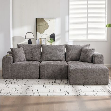 Modulares Ecksofa L-Form mit Getränkehalter Chenille OKMYHOME (1/5)