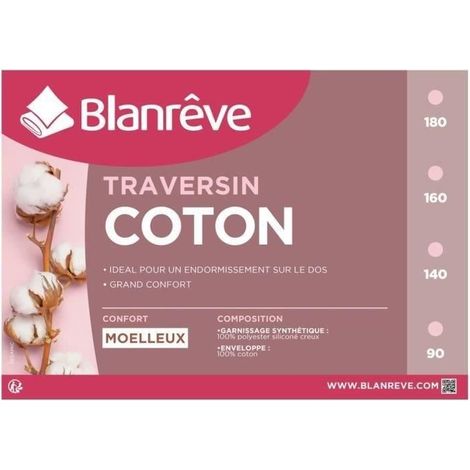 BLANREVE Traversin en coton - 90 cm - Blanc (1/3)