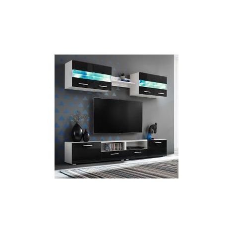 Ensemble mural pour TV 5 pcs avec lumières LED Noir brillant (1/5)
