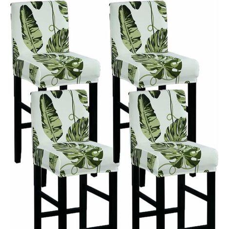 BRAVIX Housse de Chaise de Bar avec Dossier Housse de Tabouret de Bar Extensible Housse de Tabouret à Dossier Bas Lot de 4