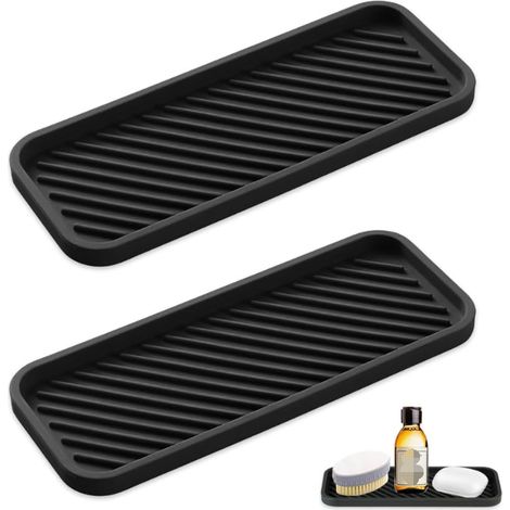 Organizador de fregadero de silicona de 2 piezas, escurridor de esponjas de cocina negro, alfombrilla de silicona antideslizante, organizador de fregadero, contenedor de esponjas para fregadero de coc (1/5)
