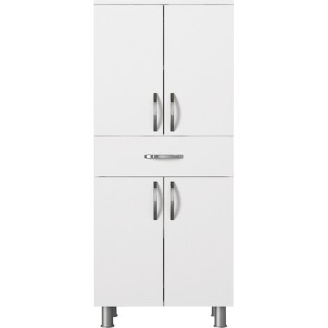 Armoire de salle de bain 4 portes 1 tiroir bois blanc 59.4cm (1/5)