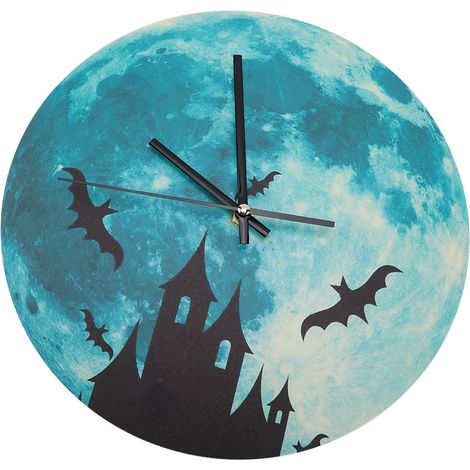 Horloge murale lumineuse et étanche de 30 cm, motif château lunaire, décoration de chambre à coucher