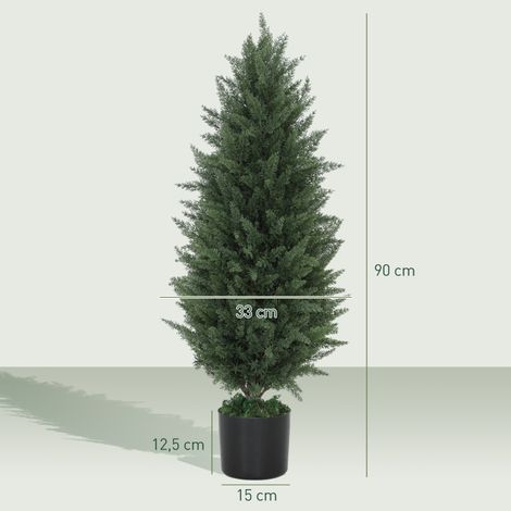 Lot de 2 faux cyprès XXL (90 cm), plantes artificielles en pot, sapins synthétiques anti-UV, décoration naturelle pour intérieur, salon, chambre et terrasse. (1/5)