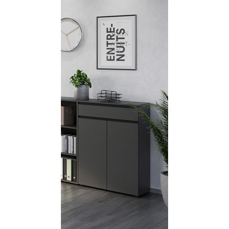 Armoire basse de bureau 81 cm coloris graphite Betina (1/5)