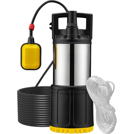 Wiltec Tauchpumpe mit Schwimmerschalter 1000 W, Tiefbrunnenpumpe bis 7 m Tiefe, Brunnenpumpe 30 m Förderhöhe, Wasserpumpe für Klarwasser