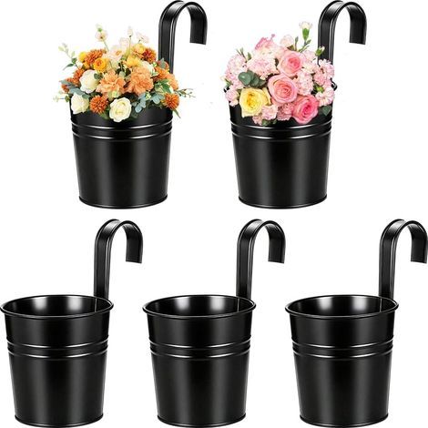 Pots de Fleurs à Suspendre en Métal, 5 PCS Pot de Fleur Suspendu avec Crochet Amovible Jardinière Balcon Pots de Plantes à Suspendre Intérieur Extérieur pour Jardin Balcon Terrasse Clôture (1/5)