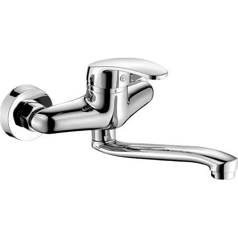 Wall-mounted kitchen tap - Kitchen faucet - 360° swivel - Single-lever hot and cold mixer tap - Wall mounted - 25 cm swivel arm - Silver/Black (1/5)