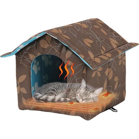 Maison d'hiver avec coussin chauffant auto-chauffant - abri extérieur/intérieur résistant aux intempéries et isolé thermiquement pour chats, chiens et lapins (1/5)