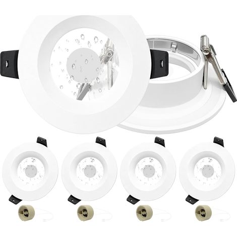 Lot de 4 Spot Encastrable GU10 Set, IP65 Aluminium Cadre Spot LED Encastrable avec Douille GU10, Anti-Éblouissement, Blanc Rond Cadre de Spots de Plafond Trou 65-75mm pour Extérieur (1/5)