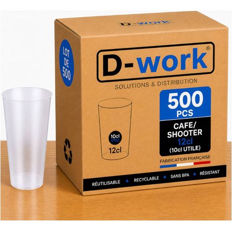 Lot de Verres Gobelets Réutilisables 20 cl (12,5 cl utile) en Polypropylène Sans BPA, Translucides, Résistants et Recyclables, Idéal Soirées, Bars, Événements et Professionnels - D-Work