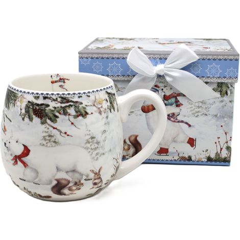 Taza de porcelana de 450 ml con forma de oso invernal en una caja de regalo navideña. (1/5)