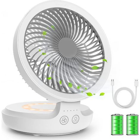 ventilateur De Bureau Usb, Ventilateur De Table Silencieux Portable Rechargeable Avec Veilleuse, Ventilateur Refroidissement Personnel Pliable Ave (1/5)