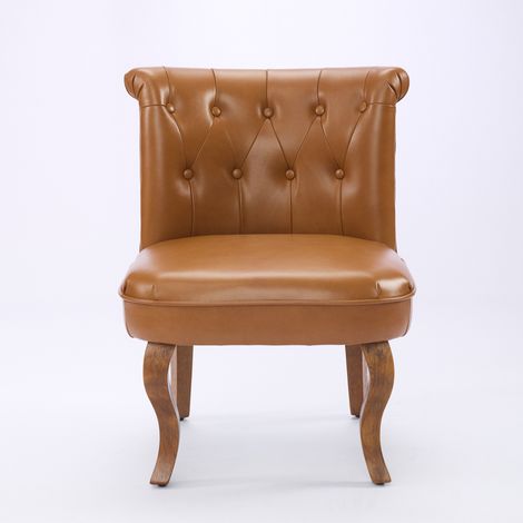 Poltrona lounge in pelle marrone chiaro con gambe in legno di caucciù HOMVRA (1/5)