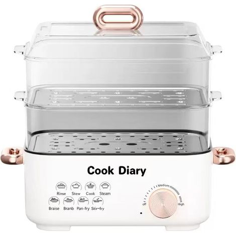 Cuiseur vapeur électrique transparent 3 niveaux, appareil multifonction pour petit-déjeuner, fondue et cuisson au four, modèle trois niveaux (1/5)