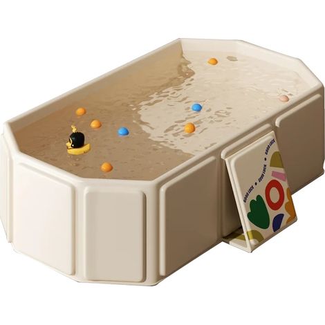 Bañera portátil, diseño plegable, apta para niños pequeños, color beige. (1/2)