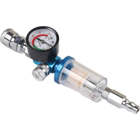 Filtre Séparateur Huile Eau - Régulateur de Pression avec Manomètre - Pour Aérographe - Filetage 1/4 Pouces - Cuivre (1/5)