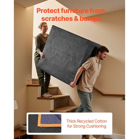 Couverture de Déménagement, Lot de 12, 183 x 101 cm, avec Rembourrage en Coton, Tissu Non Tissé, Grandes Couvertures Garde Meubles pour Transport, Emballage, Protection Rayures Chocs de Meubles (1/5)