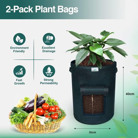 Filiyano-Lot de 2 sacs de culture pour pommes de terre, 10 gallons (38 litres), respirants, en tissu non tissé (NOIR) (1/3)