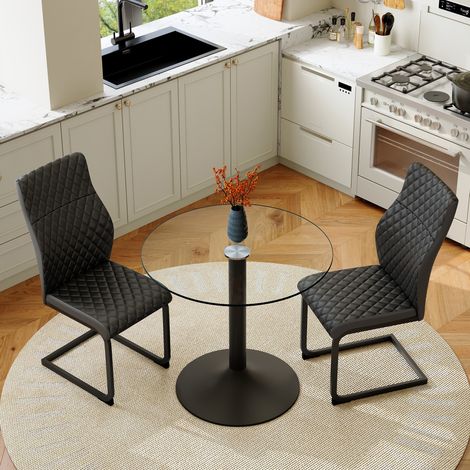 Set tavolo sedie rotondo vetro con 2 sedie PU OKMYHOME (1/5)