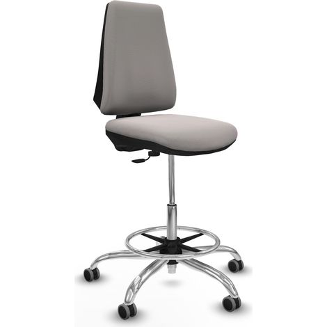 Taburete Elche CP similpiel blanco base cromada ruedas 65mm engomadas