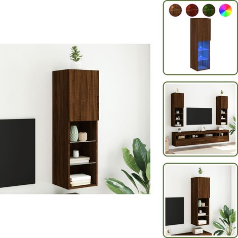 TV-Schrank mit LED-Leuchten Braun Eichen-Optik 30,5x30x102 cm - TV Schrank - Holzwerkstoff Möbel - Regal - Medienregal - Wohnzimmereinrichtung (1/5)
