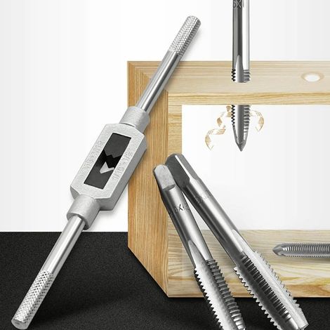 8 pièces taraud à fileter droit fente argent acier rapide HSS cannelures droites pour bois avec porte-foret (1/5)