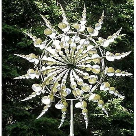 pair Moulin à Vent Métal Sculpture Cinétique Décor Jardin Extérieur Acier Inoxydable Décoration Patio (1/4)