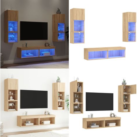 6-tlg. Wohnwand mit LED-Beleuchtung Sonoma-Eiche Holzwerkstoff - LED-Beleuchtung - TV-Schrank (1/5)
