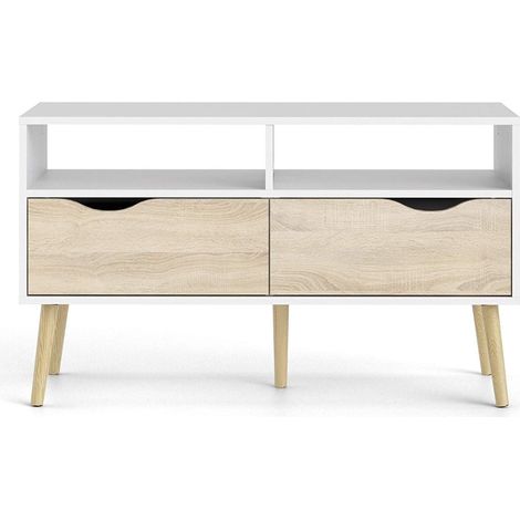 Mobile soggiorno porta tv 99 cm bianco opaco e rovere con due cassetti - Gladiolo (1/5)