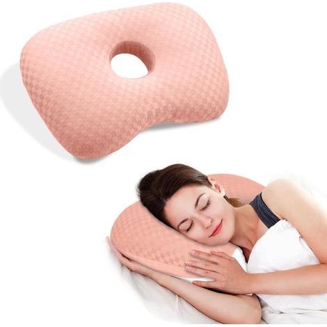 Oreiller pour les oreilles dormant sur le côté - Oreiller anti-douleur avec trous pour les oreilles - Pour oreilles sensibles, piercings et utilisation d'écouteurs - Confort optimal - Oreiller avec tr (1/5)