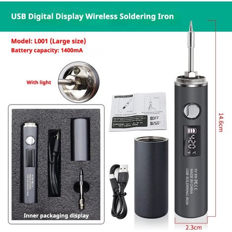 Fer à souder USB Type-C (1400 mAh), 5 vitesses réglables, plage de température 260420℃, pour le bricolage/la réparation électronique. (1/5)