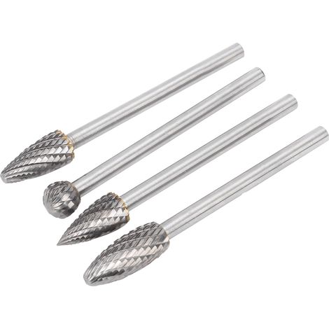 Lime à fraiser rotative 4 pièces, tige 6 mm, acier tungstène, argenté, pour travail des métaux (1/5)