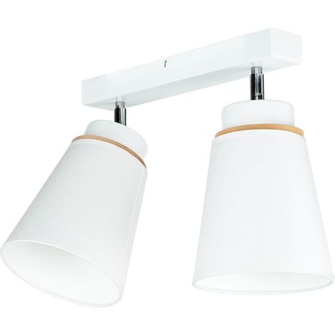 Plafonnier Blanc Tissu Métal 2 flammes E27 Spot de plafond (1/5)