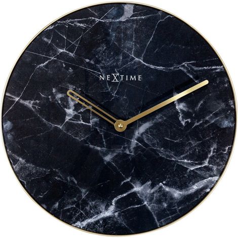 Horloge murale silencieuse en verre et métal design effet marbre noir et doré 40 cm - PANGIVO (1/5)