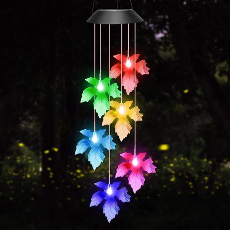 Carillon Solaire à Feuilles d'Érable, 6 LED Carillon a Vent Exterieur Solaire, Étanche Solaire Carillon Jardin, Cadeau Maman, Cadeau Femme, Décoration d'Arbres, Balcons, Mariages (1/5)