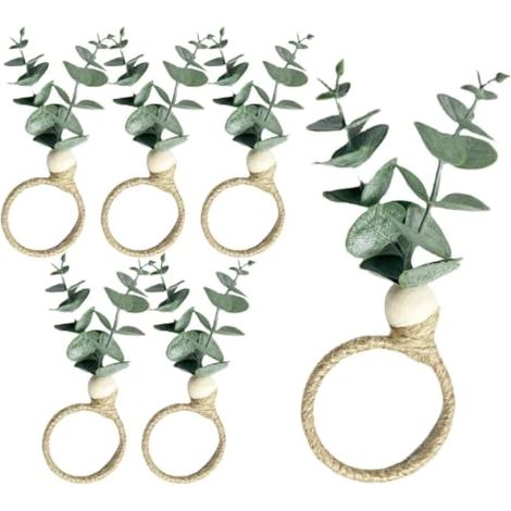 Ronds de Serviette Bohèmes 6 Pièces Feuilles Vertes Artificielles Support (1/5)
