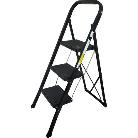 Escabeau à 3 marches BM TOOLS BMT-ESC3-BLACK, Haut. de travail : 70,5 cm, se range facilement, Marches anti-dérapantes - NOIR (1/5)