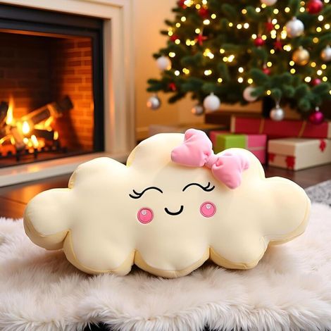 Coussin en forme de nuage, coussin créatif pour anniversaire avec visage souriant, coussin en peluche mignon, adapté à la décoration de la maison, salon et chambre, Rose – 19,6 pouces