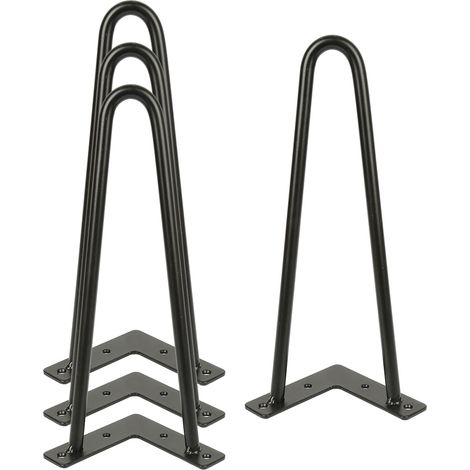 Lot de 4 Pieds de table/ Pieds En Épingle À Cheveux En Acier 12mm Haute Qualité - Protège-Pieds, Guide Installation, Vis Inclus (1/4)