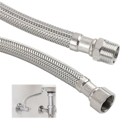 Tuyau Flexible 3/8 Pouce 50 cm, Raccord des Deux Côtés pour Robinet et Lavabo, Tuyau Sanitaire pour Cuisine Salle de Bain WC, Anti Corrosion et Pression (1/5)