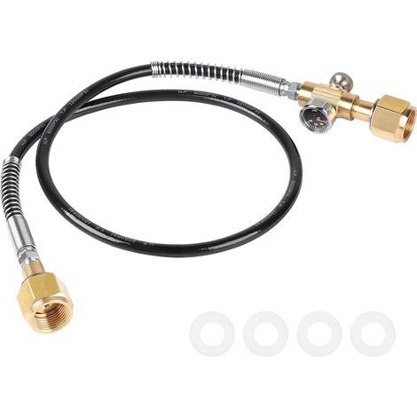 1 Mètre Tuyau de Transfert à Droite avec Manomètre, Tuyau de Transfert, Filetage 2 x W21,8 x 1/14" pour Système de Distribution d'Argon, CO2, Gaz Protecteur, Hélium, Comme Coude (1/5)