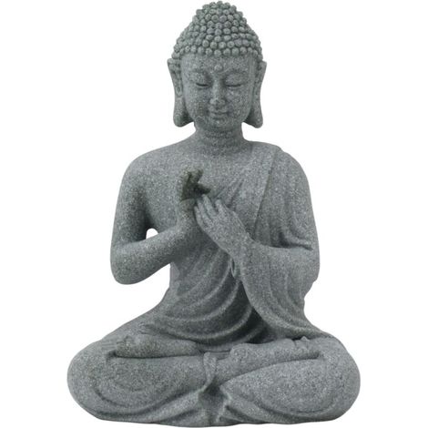 Estatua budista sedente de arenisca verde – elegante adorno para interiores y exteriores – modelo 7135K-01