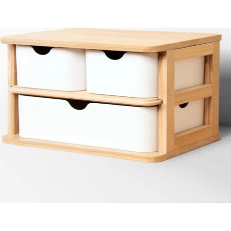 Organizador de bambú blanco de 3 compartimentos, 20x15x15 cm, con tapa, ecológico, HEIMILD